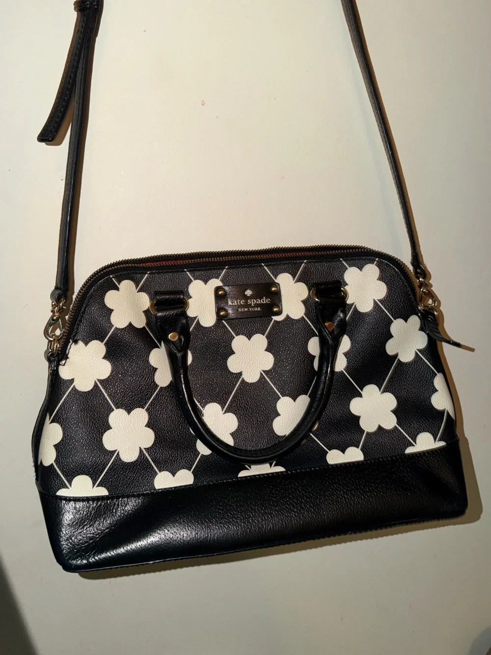 kate spade Black & White Floral Satchel with Crossbody Strap